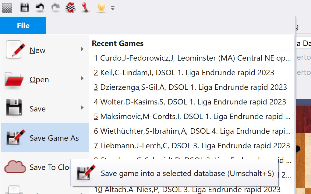 Save game to a selected database Save game to a selected database